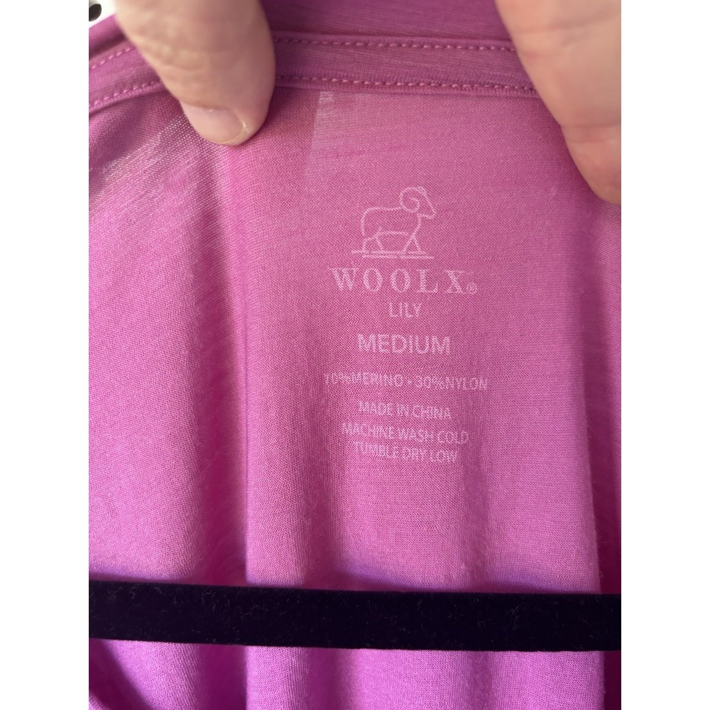 WoolX Lily Top Women's M Pink Merino Wool Blend V-Neck Long Tee Shirt Layer - Picture 3 of 5